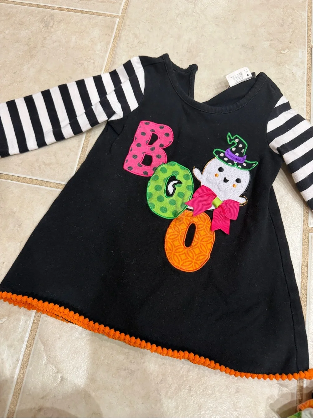 Emily Rose Black Striped Boo Witch Dress Set with Colorful Appliqués